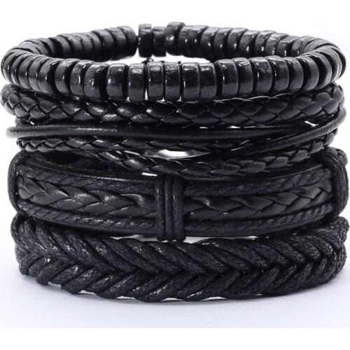 New 5 Pcs/set Multilaye Weave Charm Wrap Men Bracelet Femme Homme Male Jewelry Pulseras Beads Leather Bracelets for Women 2019