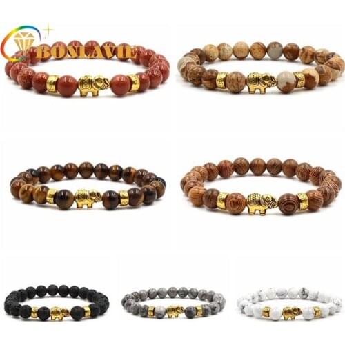 NUNCAD Cute Golden Elephant Accessories Tiger-eye Stone Bracelet Jewelry Strand Bracelets Good Quality