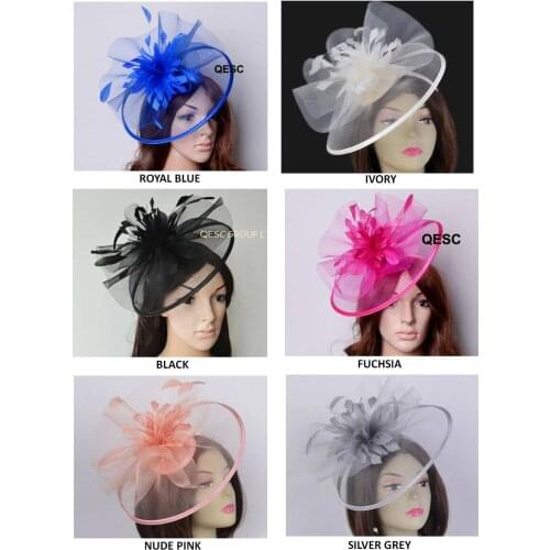 Wholesale Big Crin Fascinator sinamay base wedding hat with feather flowers for Melbourne cup,Races,Kentucky Derby