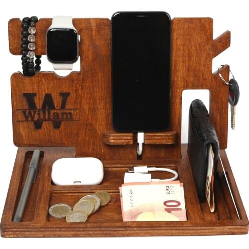 Beech Wood Stand Cell Phone & Watch Holder Stand Office Desk Organizer Stand Cell Phone Holder Wooden Charging Station Stand