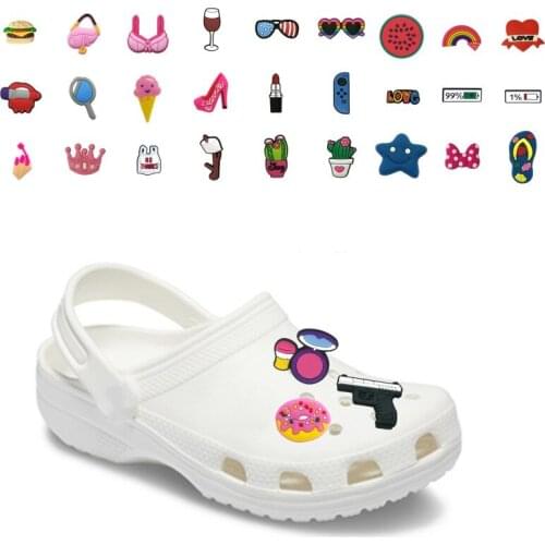 40-100pcs Cactus Shoe Charms Make Up Lipstick High Heel Accessories for Garden Slipper Popcorn Beer Burger Shoe Decoration