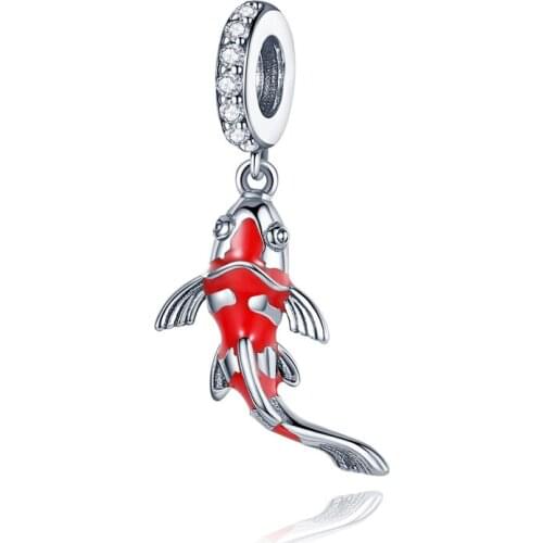 Red Koi Charms Authentic 925 Strerling Silver Fit Original 3mm Bracelet Beads DIY Jewelry For Women CMC085