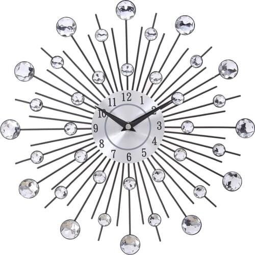 Horloge murale 33cm Vintage Metal Crystal Sunburst Wall Clock Luxury 3D Large Morden Wall Clock Da Parete Clock Home Decor