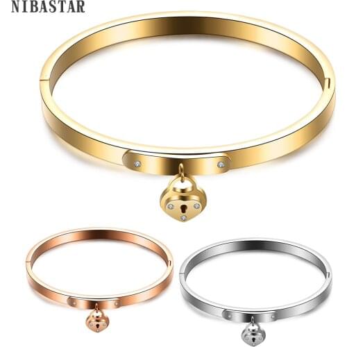 Luxury Brand Forever Love Heart Bangle & Bracelet For Women Jewelry Lock Bracelets Stainless Steel Crystasl Bangles