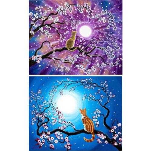 DIY Framed Moonlight Cat Oil Painting By Numbers On Canvas Animal Painting Pictures Wall Art Picture for Living Room Home Decor