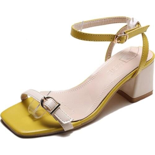 Sandals women 2019 Summer New Casual Buckle Strap Mixed Colors Square Heel Fashion Mid Heel Sandal Woman Shoes