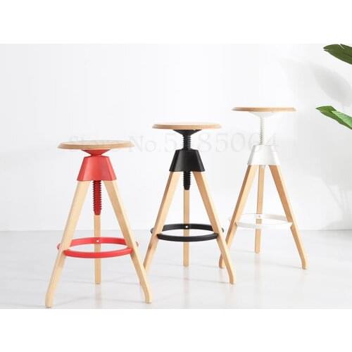Modern Minimalist European-style Solid Wood Round Rotary Lift Creative Design High Stool Bar Chair Bar Chair Bar Stool