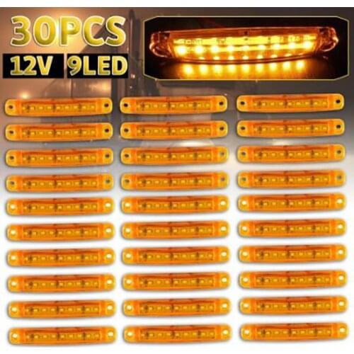 NEW-30Pcs Amber 9 LED Trailer Side Marker Lights Sealed Indicators 12V for Trucks Bus Trailer UTV SUV Pickup Camper