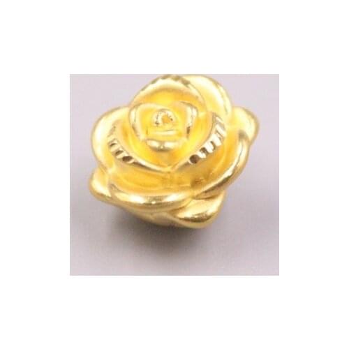 Fine Pure 999 24K Yellow Gold Bead 3D Rose Flower Head DIY Pendant Men Women Lucky Gift 1.3g / 13*13mm