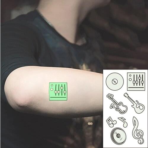 Waterproof Temporary Luminous Tattoo Sticker Music Note Guitar Record Disc Player Flash Tatoo Fake Tatto for Women Men
