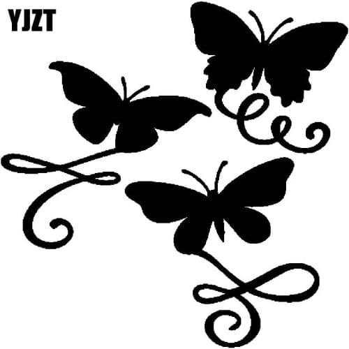 YJZT 15.2CM*15.2CM Butterfly Flourishes Car Sticker Bug Insect Vinyl Decal Beetle Black/Silver C19-0176