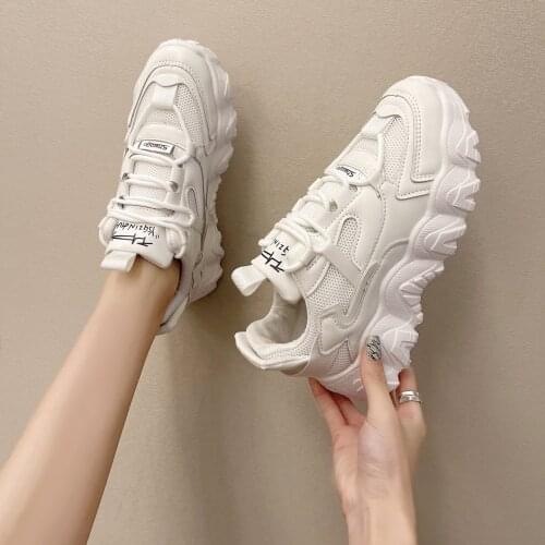 Chunky Sneaker Women 2021 Round Toe Leisure Outwear Beige Pink Casual Shoes Platform Lace-Up Trainers Handmade Zapatos De Mujer