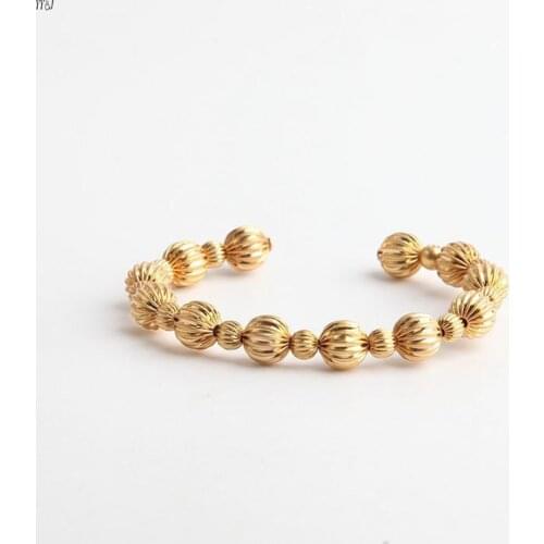 Gold sphere open cuff bangle for women stripe ball vintage bangle minimalist simple jewelry luxury designer 2021