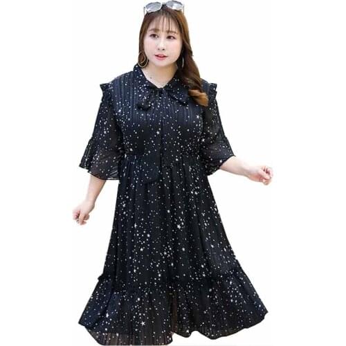 2019 Fashion Plus size 4XL Summer Chiffon Dress Women Ruffled Print Big swing Dress Elegant Female Double layer Maxi Dress G281