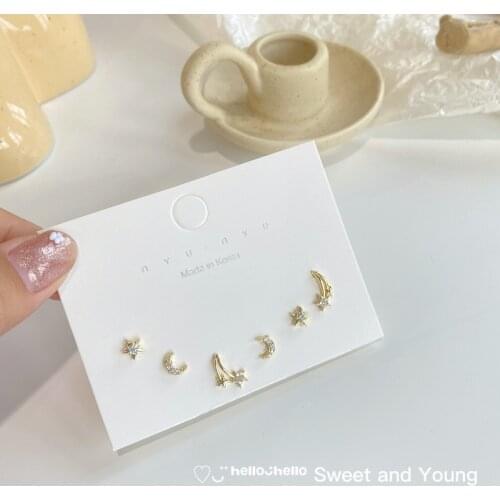 Star Moon S925 Fashion Design Earring Set Cute Simple Classic Earring Temperament Retro Girl Earring Trend