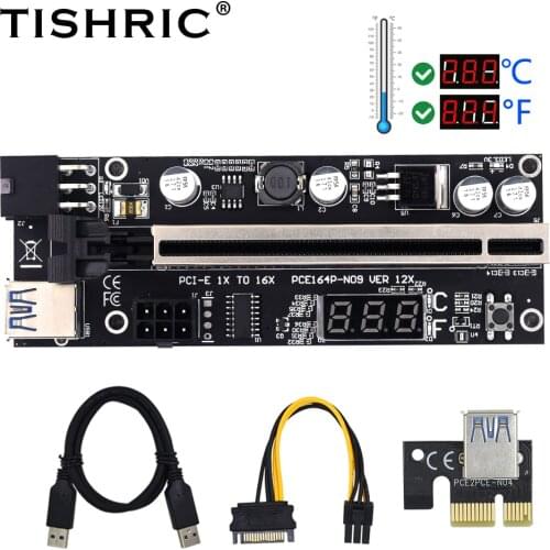 1/6/10PCS TISHRIC PCIE Riser Card With Temperature PCI-E 16X SATA TO 6Pin PCI Express Extension Riser for Mining Video Card