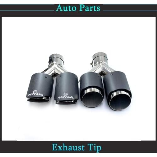 1Pair Remus Logo Dual Matte Carbon Fiber Exhaust Tip 304 Stainless Steel Exhaust Pipe Straight Flange Muffler Tip For Benz BM-W