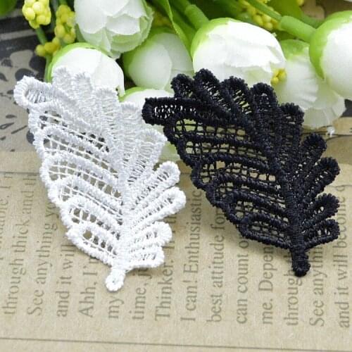100pcs White Leaves Lace Patches Sewing Lace Trim Patch Sew On Black Appliques Garment DIY Accessories For Sewing Clothes