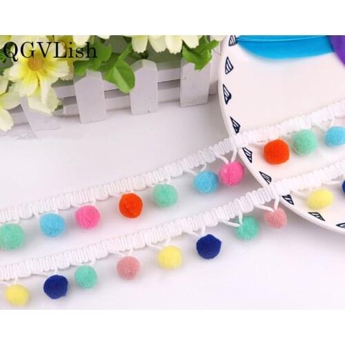 QGVLish 20Yards/lot Color Pompons Balls Tassel Fringe Lace Trim DIY Sofa Cushion Lace Ribbon Belt Pompons Clothing Accessories