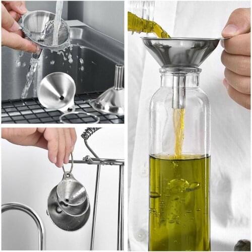 3 In 1 Portable Steel Mini Metal Funnel Set Condiment Kitchen Separating Home Funnel Accessory Funnel Oil P1H2