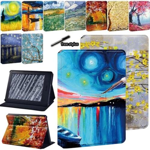 Oil Painting Series PU Leather Tablet Stand Case for Amazon Kindle Paperwhite 1/2/3/4/Kindle 10th Gen 2019/Kindle 8th Gen 2016