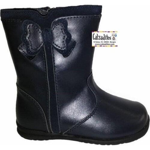D baby high boots in navy leather with bow