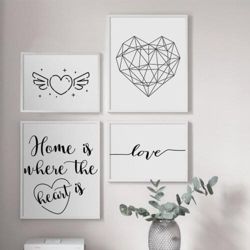 Geometric Heart Love Quotes Black White Wall Art Canvas Painting Nordic Posters And Prints Pictures For Living Room wall Decor