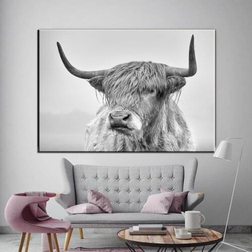 Nordic Highland Cow Canvas Art Paintings Modern Animals Wall Posters and Prints Cow Art Pictures for Living Room Cuadros Decor