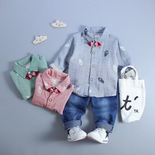 Infant Clothes Suits 2019 Spring Autumn Baby Boys Clothing Sets Fish Bone Shirt Jeans Cartoon Kids Children Costume