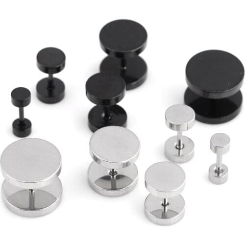 Hot Sale Fashion Cricle Lever Barbell Earrings Color Black Stainless Steel Women Men Round Barbell Ear Studs Earrings Jewelry