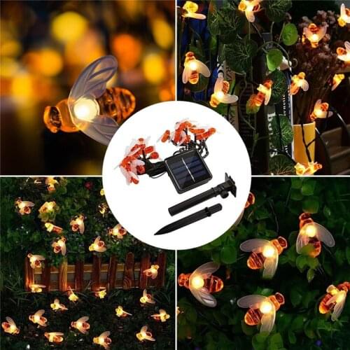 Cute Honey Bee String Lights Bee 8 Modes Solar Light Garden Patio Decorations Fairy Lights Garland Christmas Party Outdoor Decor