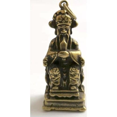 Mini ) Exquisite Chinese old brass god of wealth lucky Figurine Statue Pendant