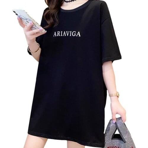 Fashion Summer Cotton Women T Shirt Hot Drilling Wing Pattern Print Letters Ariaviga Harajuku Black Mid-length Tees Tops Female