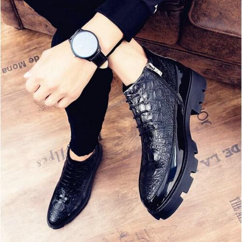 Male patent leather Moccasins shoes High top italian formal dress brogue oxford wedding Business shoes boots sdf34