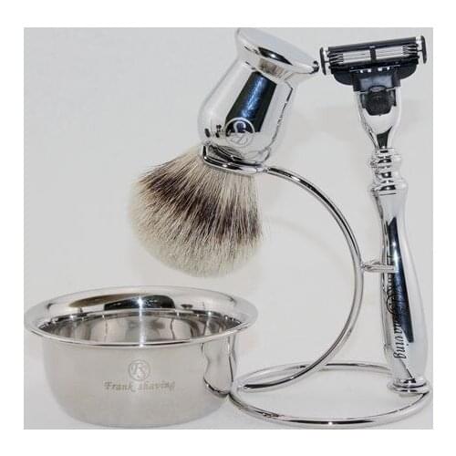 FS-Chrome Shaving set/kit,Best Badger(P)hair brush 20mm,3 Layers Blade Razor, Shaving Stand, #5 Bowl,Soap#S2016108+FREE SHIPPING