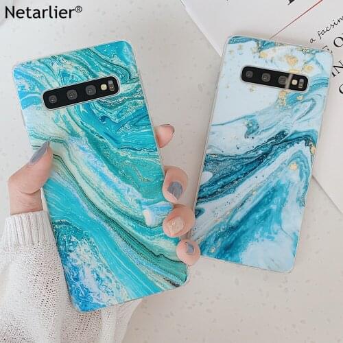 Netarlier Irregular Marble Case For Samsung Galaxy S8Plus S9 s9Plus Blue Gold Streaming Color Fitted Case IMD Soft Phone Cover