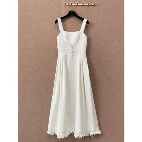 Fashion New Summer Women White Tassel Jacquard Vest Sleeveless Dress For Ladies Gdnz 5.12