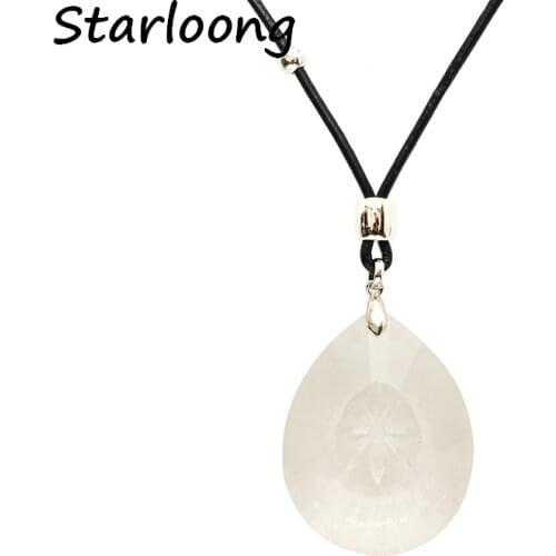 New latest fashion Jewelry clear and grey water drop resin pendant black genuine leather chain necklace women men jewelry gift
