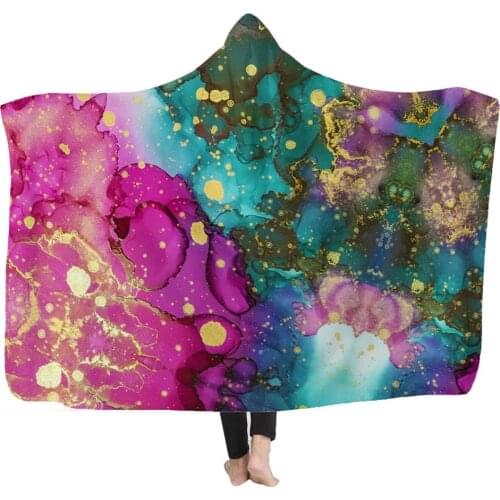 Custom Flow Gold Series Hooded Throw Blanket for Adult Children Colorful Sherpa Fleece Warm Wearable Microfiber Bedding Dropship