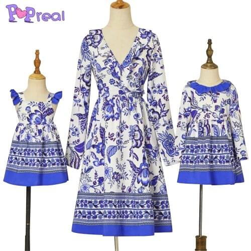 PopReal Mom And Daughter Skirt Parent-Child Outfit Fashion Print Dress Family Matching Outfits Mini Mother Dress Patchwork