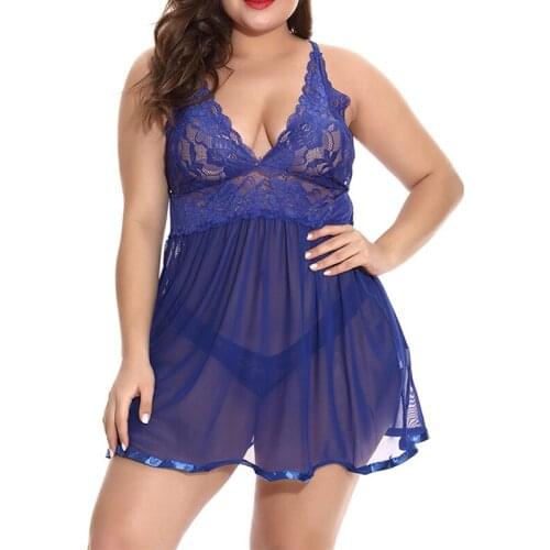 Plus Size Sexy Night Nightdress Women Lace Hot Erotic Temptation Backless Sexy Lingerie Sleepwear Nightwear Homewear