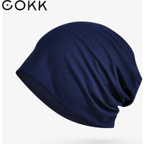 COKK Summer Beanie Men Women Cotton Bonnet Autumn Hats For Men Unisex Bonnet Femme Gorro Solid Color Casual Black Hat Female