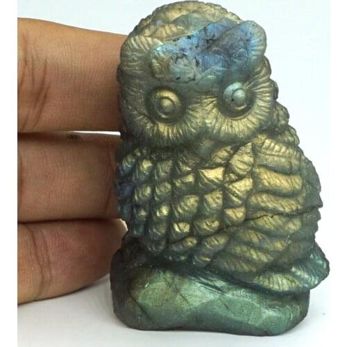 2.1" Natural Gemstone Flash Labradorite Owl Figurine Crystal Healing Reiki Home Ofiice Decor#2