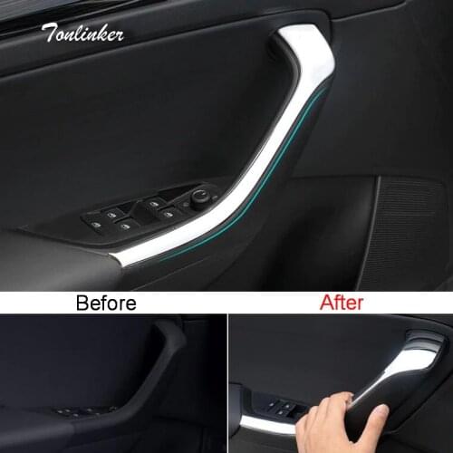 Tonlinker Cover Stickers for SKODA KODIAQ 2017-18 Car Styling 2 PCS ABS Chrome Interior door armrest position Cover Sticker