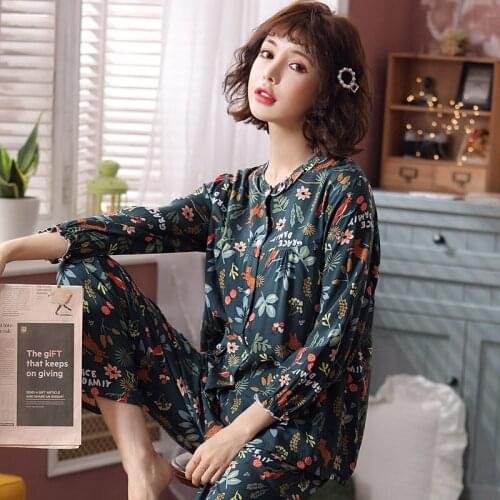 Spring Floral Home Suit Women Long Sleeve Pajamas Sets Thin Summer Viscose Pyjamas Woman Homewear Female Two Piece Loungewear