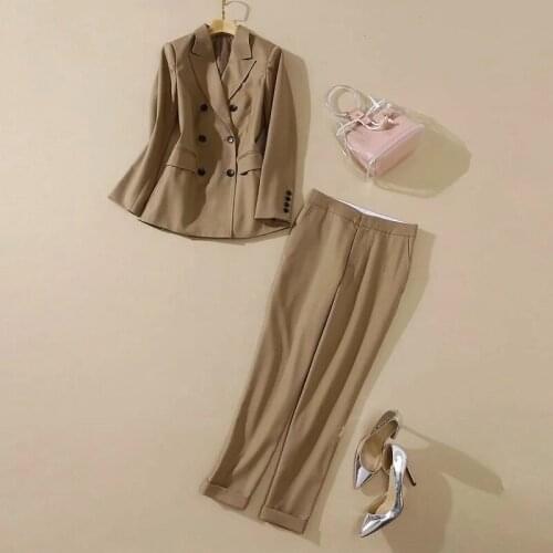 High Quality Blazer Sets 2021 Autumn Business Suits Women Notched Collar Double Breasted Blazer Coats+Skinny Pants & Capris Set