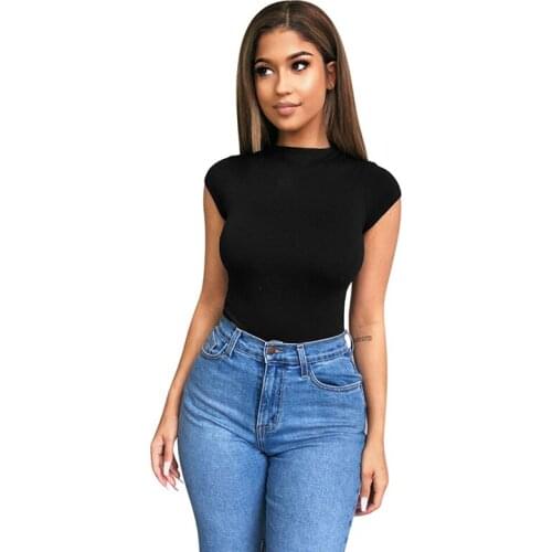 2020 summer ladies bodysuit elegant and sexy o collar back zipper short sleeve bodycon casual outdoor club solid color bodysuit