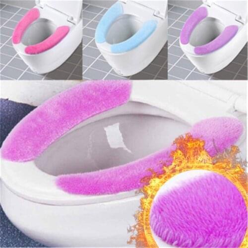 1Pair Washable Bathroom Warm Plush Toilet Seat Filling Soft Health Sticky Household Mat Seat Cover Portable Reusable Cushion