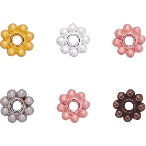 300pcs 5x1.5mm Flower Alloy Bead Spacers Accessories for Jewelry Making DIY Craft Materal Wholesale Mixed Color, Hole: 1mm