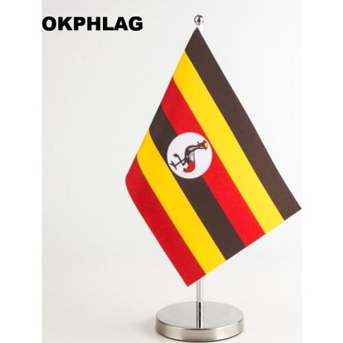Uganda desk Flag with Stand 14*21CM table Banners Customize for Office House Party KS-0185